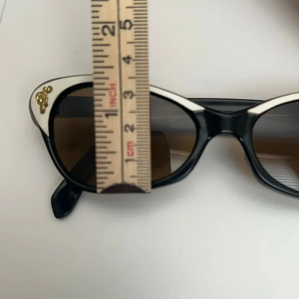 VINTAGE 1950's-60's SUNGLASSES | White, Black & Gold Accent Cat-Eye | Small